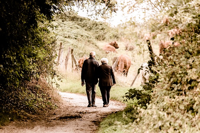 Older Couple Walking Down Forest Path