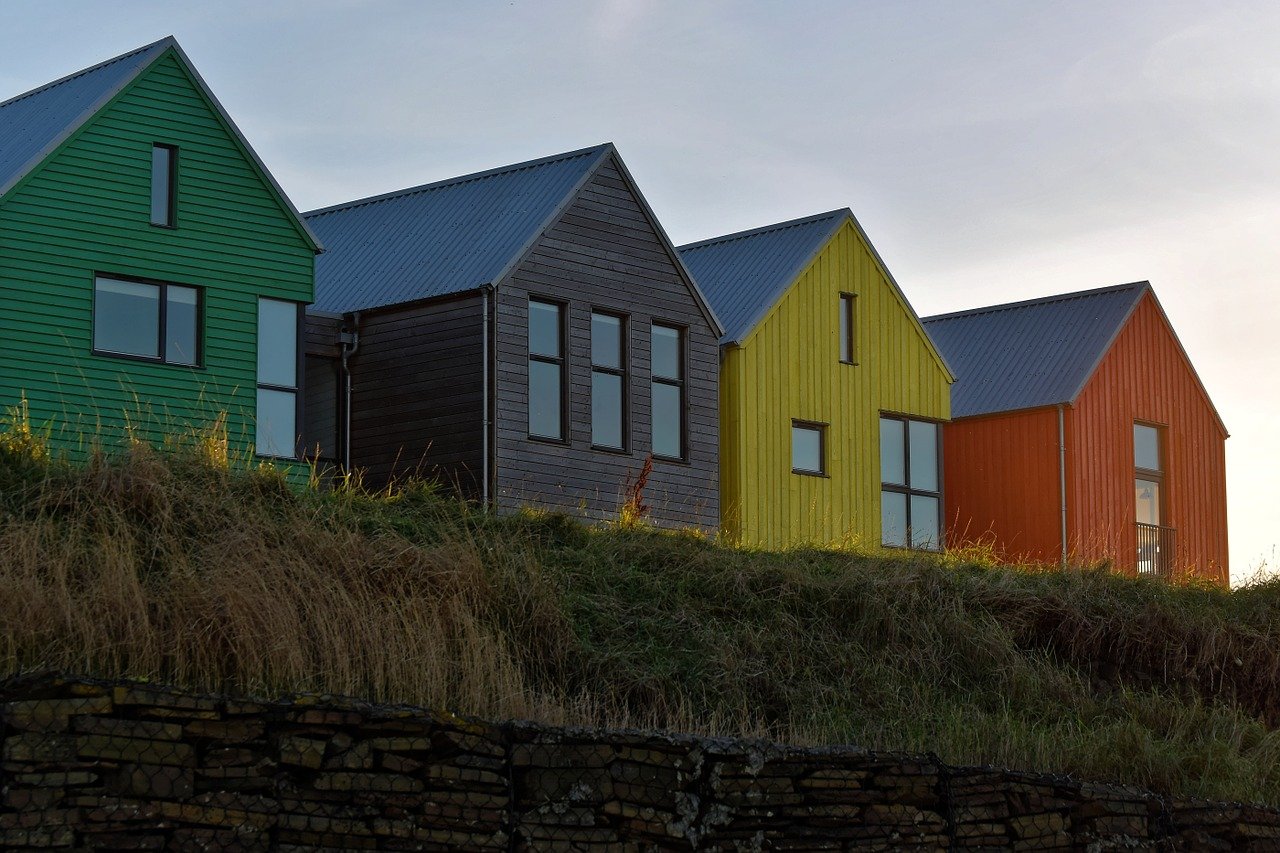 Row of houses of different colours